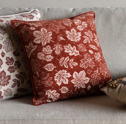Autumn Leaf Chenille Cushion Rust
