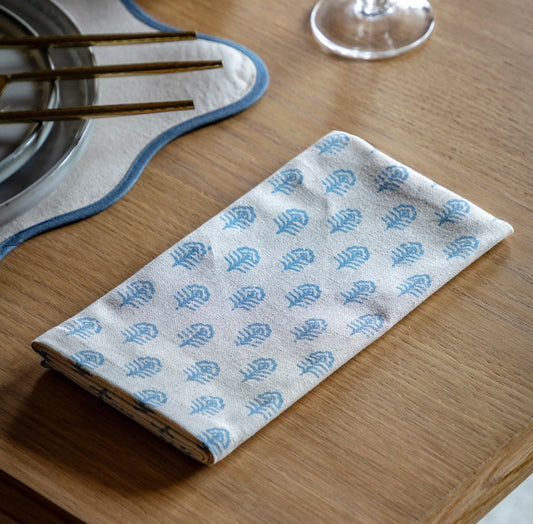 Floral Stamp Napkin Blue 4pk