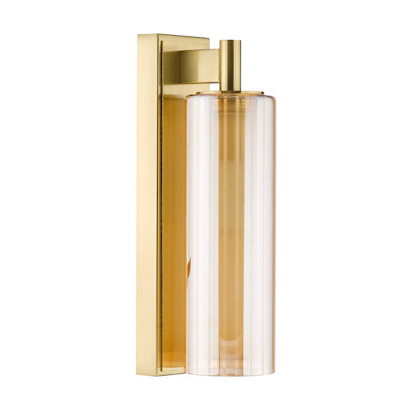 Bevin Bathroom Wall Light Natural Brass & Amber Ribbed Glass