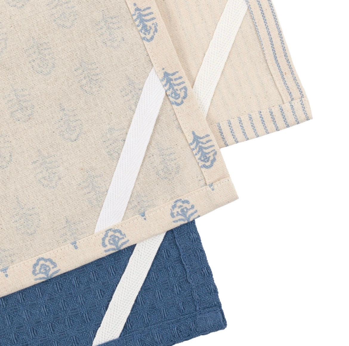 Floral Stamp Tea Towel 3pk Blue