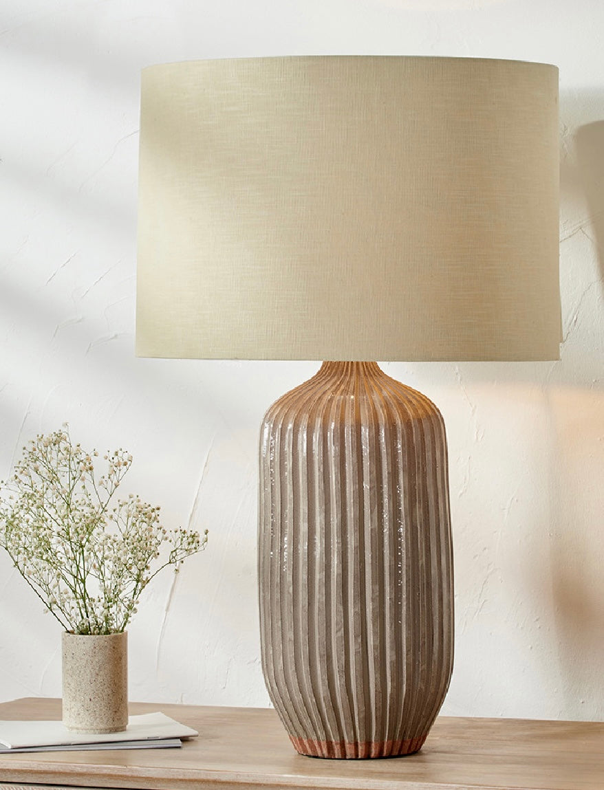 Hand Textured Glazed Grey StonewareTable Lamp