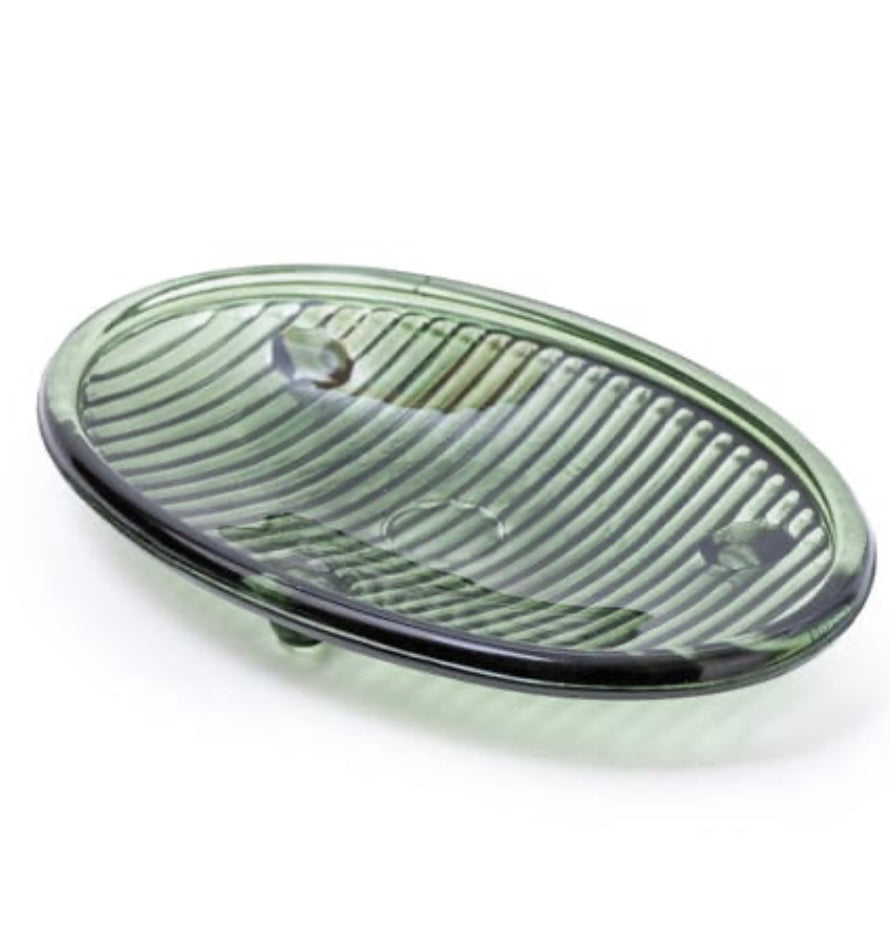 Green glass soap dish