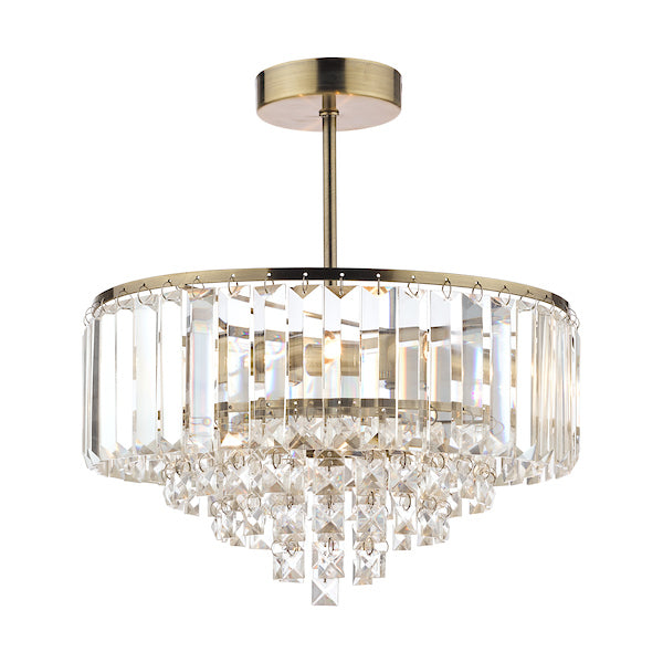 Laura Ashley Vienna 3 Light Semi-Flush Crystal & Antique Brass Ceiling Light