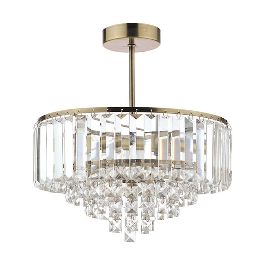 Laura Ashley Vienna 3 Light Semi-Flush Crystal & Antique Brass Ceiling Light