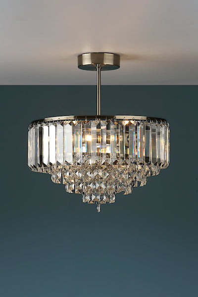Laura Ashley Vienna 3 Light Semi-Flush Crystal & Antique Brass Ceiling Light
