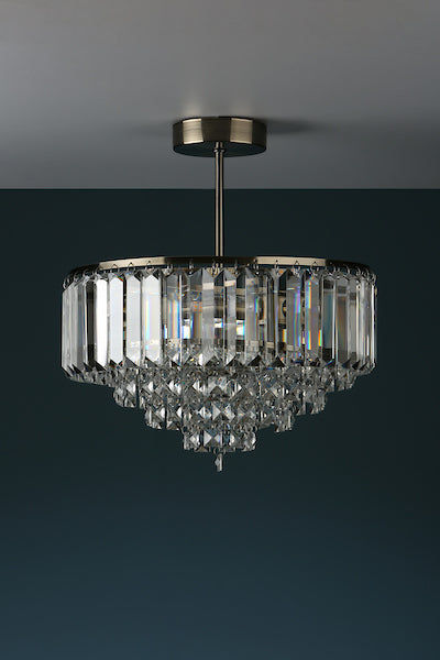 Laura Ashley Vienna 3 Light Semi-Flush Crystal & Antique Brass Ceiling Light