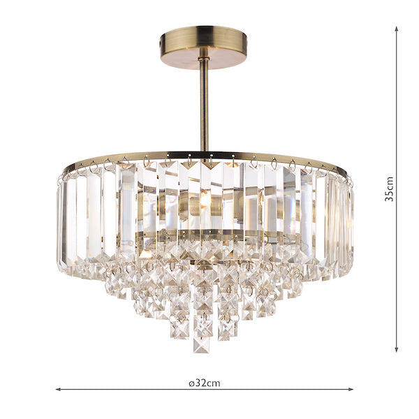 Laura Ashley Vienna 3 Light Semi-Flush Crystal & Antique Brass Ceiling Light