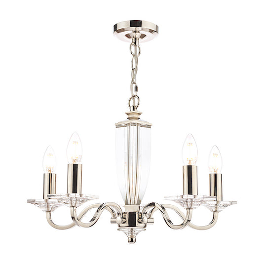 Carson 5 Light Armed Pendant Polished Nickel & Crystal
