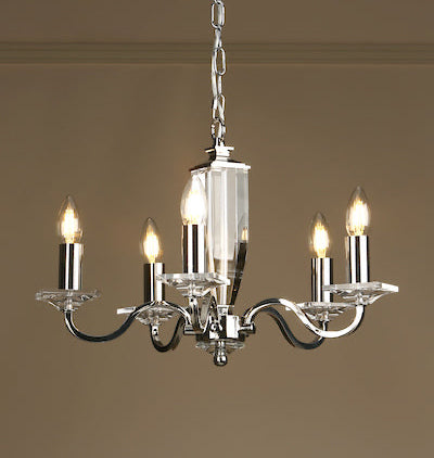 Carson 5 Light Armed Pendant Polished Nickel & Crystal