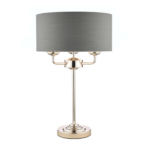 Laura Ashley Sorrento 3 Light Table Lamp Polished Nickel with Charcoal Grey Shade