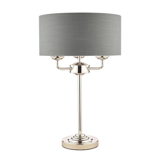 Laura Ashley Sorrento 3 Light Table Lamp Polished Nickel with Charcoal Grey Shade
