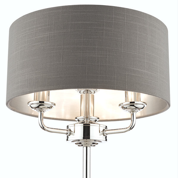 Laura Ashley Sorrento 3 Light Table Lamp Polished Nickel with Charcoal Grey Shade