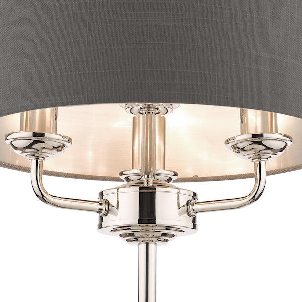 Laura Ashley Sorrento 3 Light Table Lamp Polished Nickel with Charcoal Grey Shade