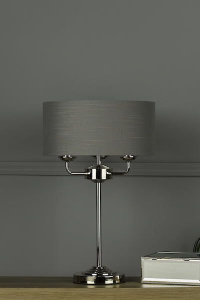Laura Ashley Sorrento 3 Light Table Lamp Polished Nickel with Charcoal Grey Shade