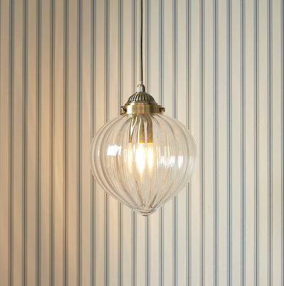 Whitham 1 Light Pendant Antique Brass & Ribbed Glass