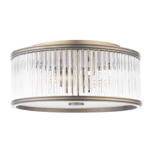 Laura Ashley Sutton 2 Light Flush Matt Antique Brass and Ribbed Glass.
