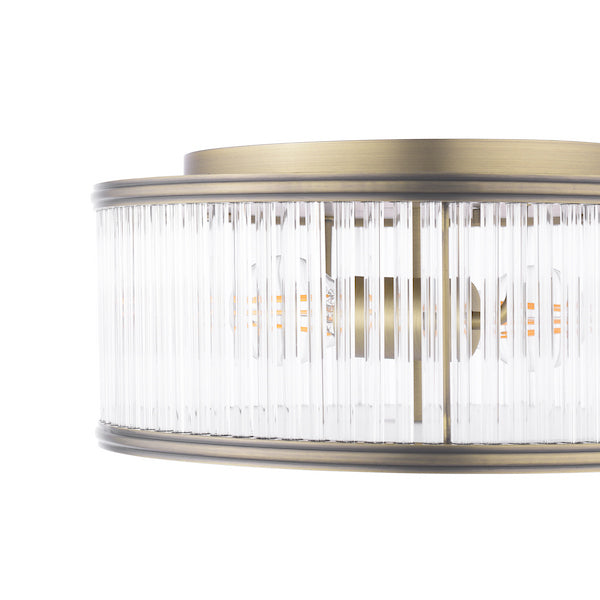 Laura Ashley Sutton 2 Light Flush Matt Antique Brass and Ribbed Glass.