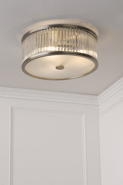 Laura Ashley Sutton 2 Light Flush Matt Antique Brass and Ribbed Glass.