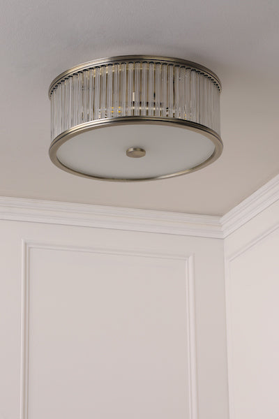 Laura Ashley Sutton 2 Light Flush Matt Antique Brass and Ribbed Glass.
