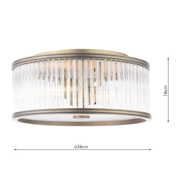 Laura Ashley Sutton 2 Light Flush Matt Antique Brass and Ribbed Glass.