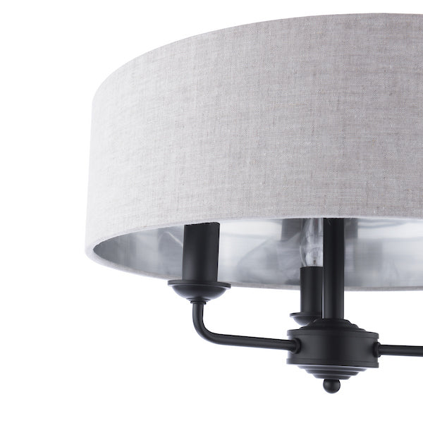 Laura Ashley Sorrento 3 Light Semi-Flush Matt Black with Natural Shade