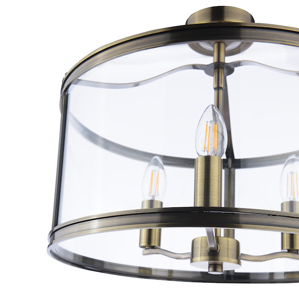 Harrington 3 Light Semi Flush Antique Brass
