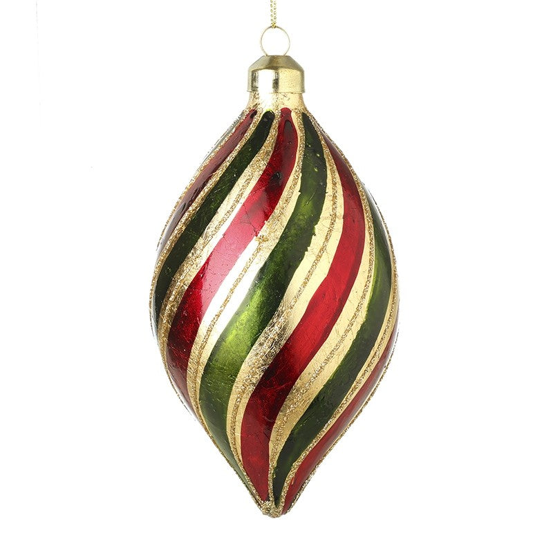 Gold Glass Striped Finaial Bauble