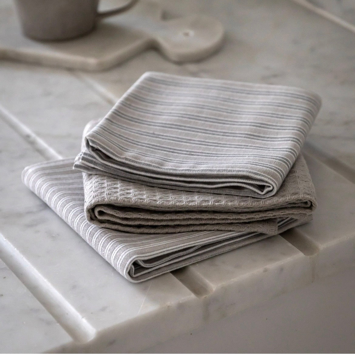 Woven Stripe Tea Towel 3pk Grey