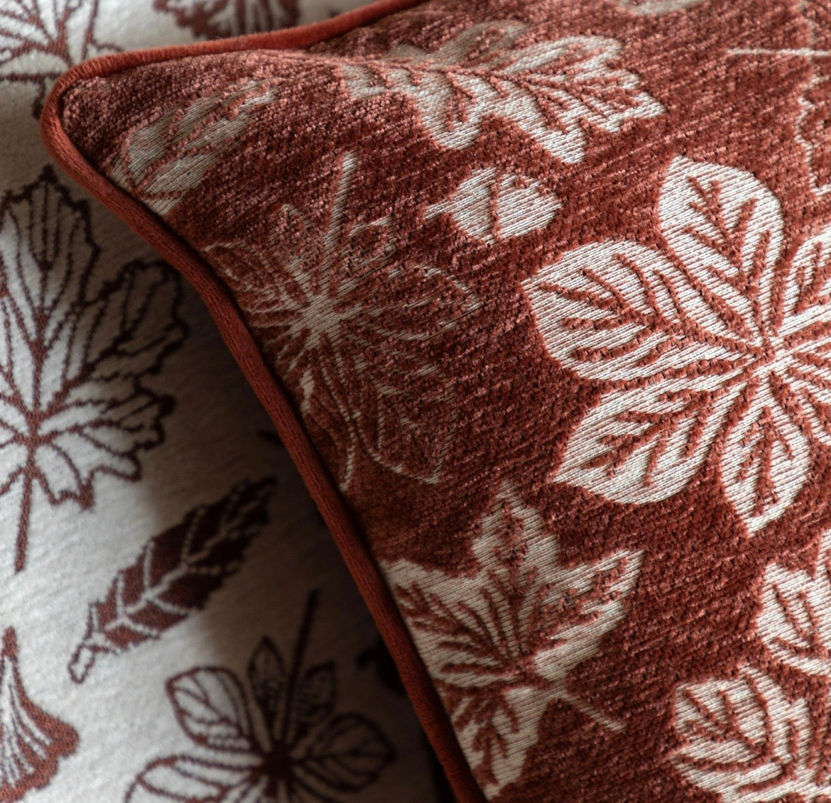 Autumn Leaf Chenille Cushion Rust