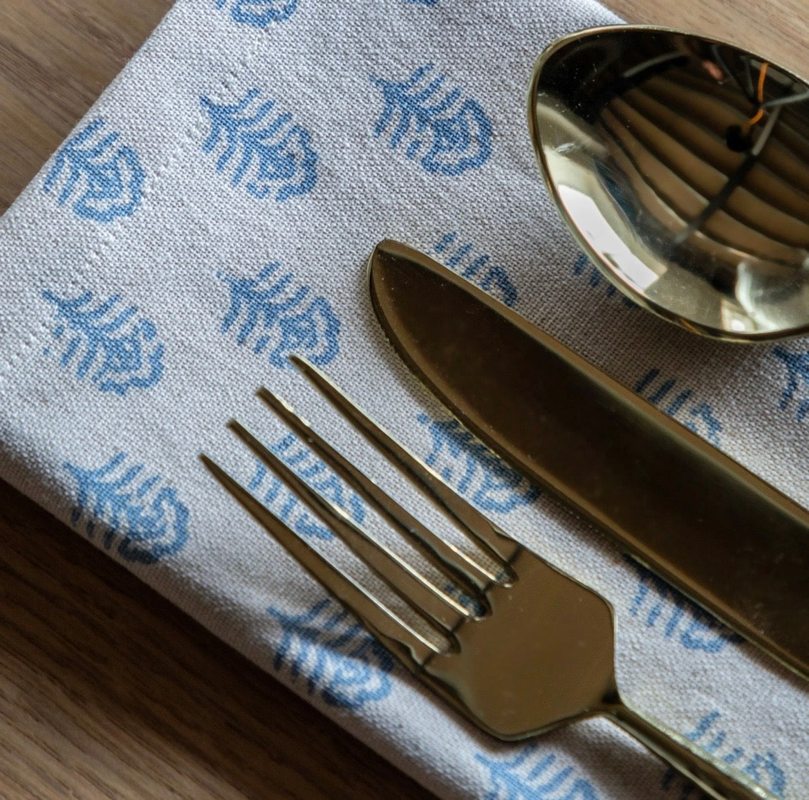 Floral Stamp Napkin Blue 4pk