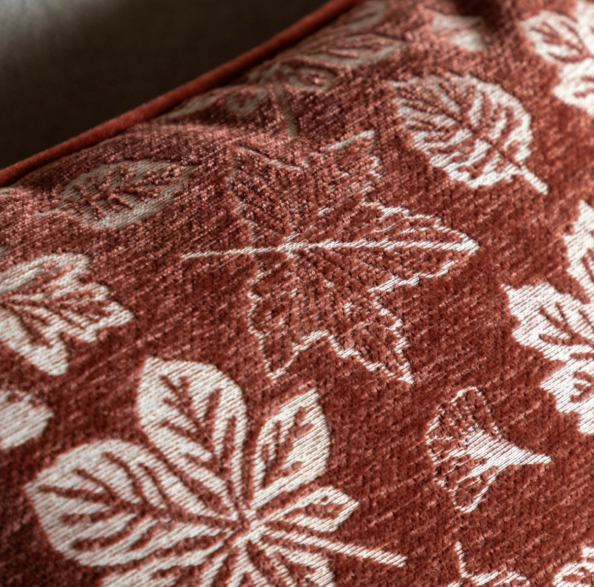 Autumn Leaf Chenille Cushion Rust