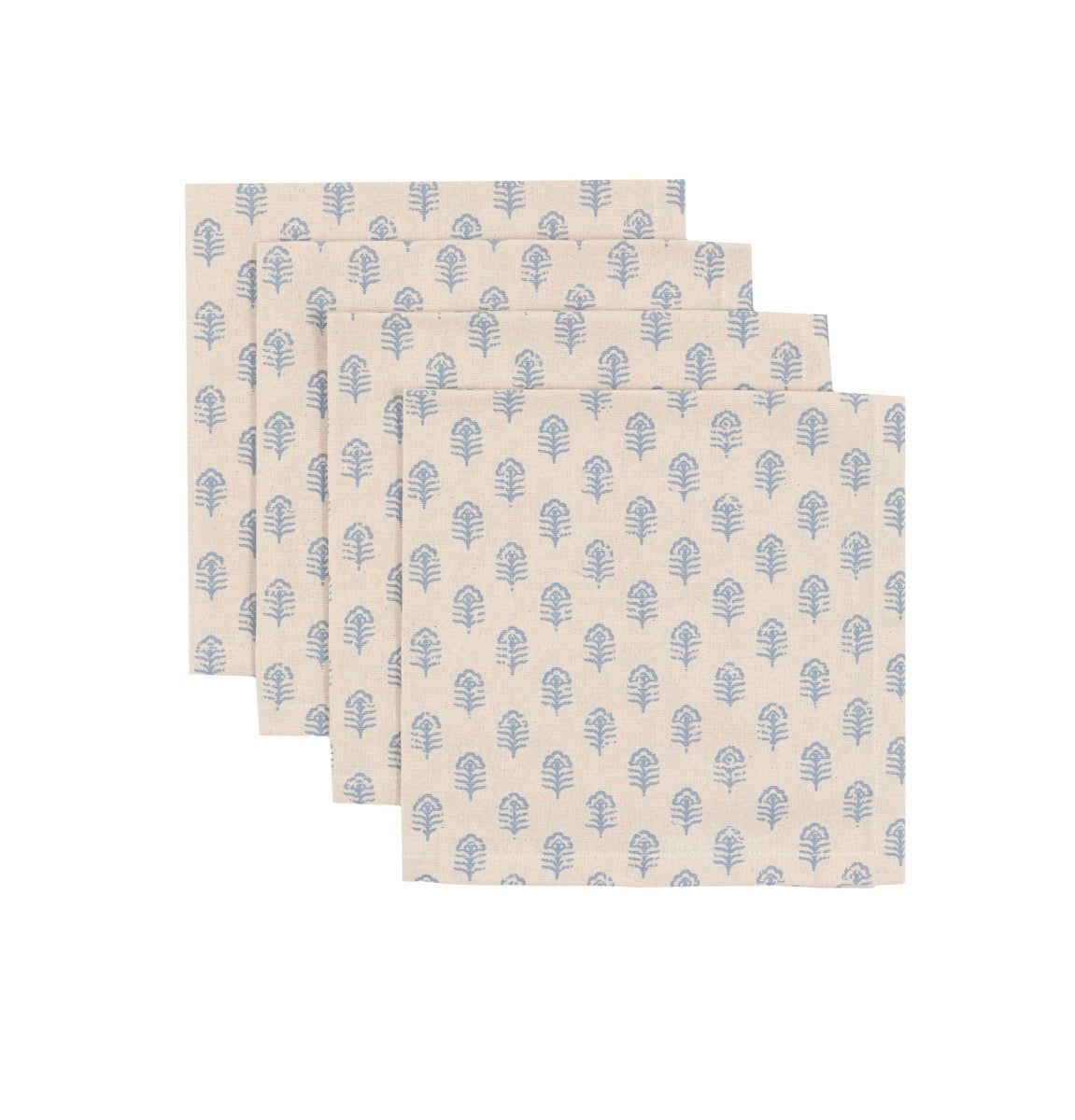 Floral Stamp Napkin Blue 4pk