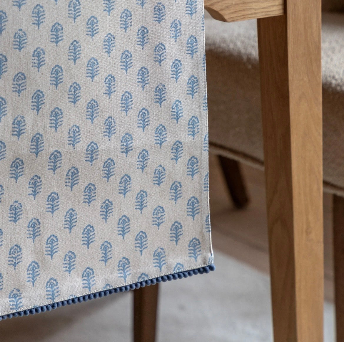 Fleur Stamp Table Runner Blue