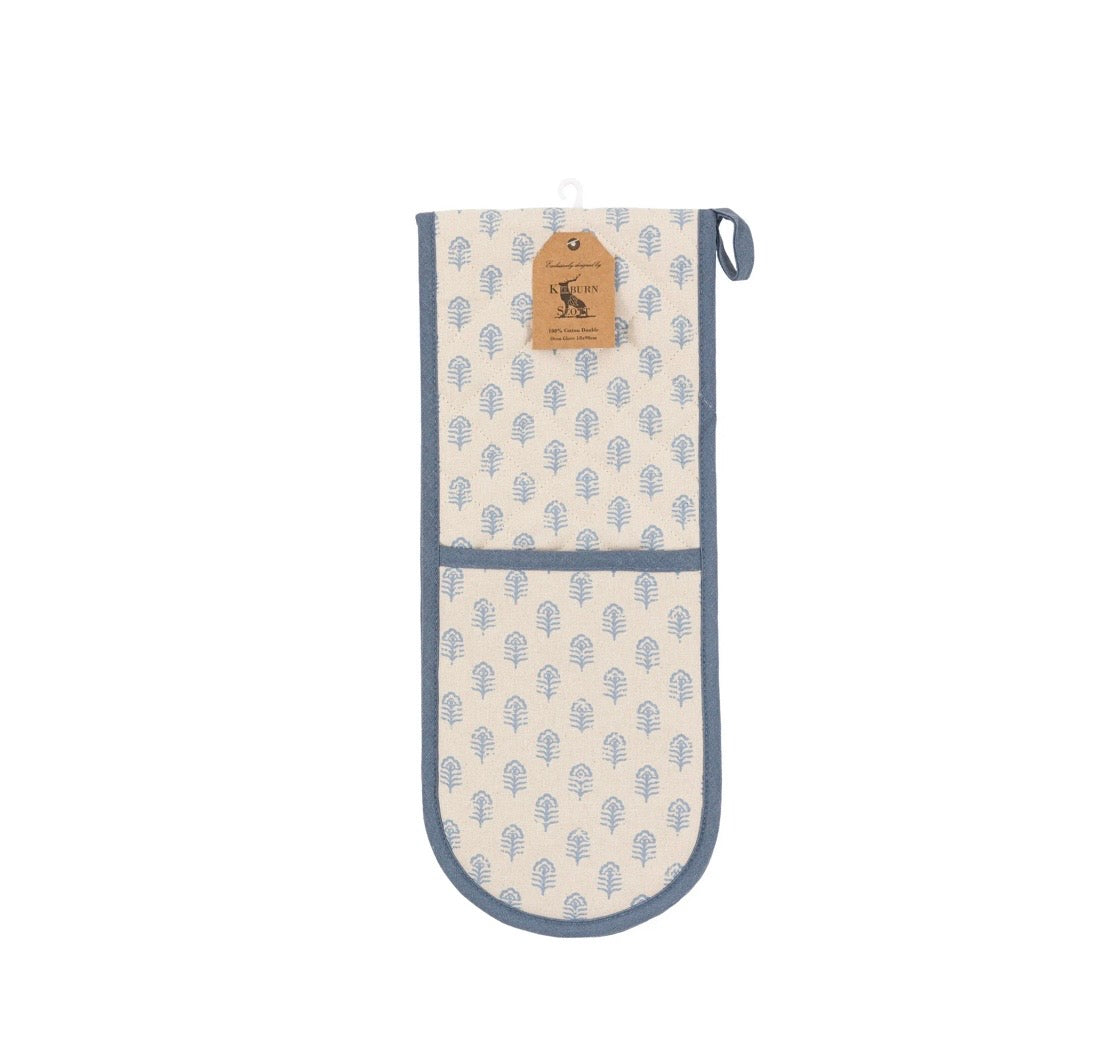 Floral Stamp Oven Glove Blue