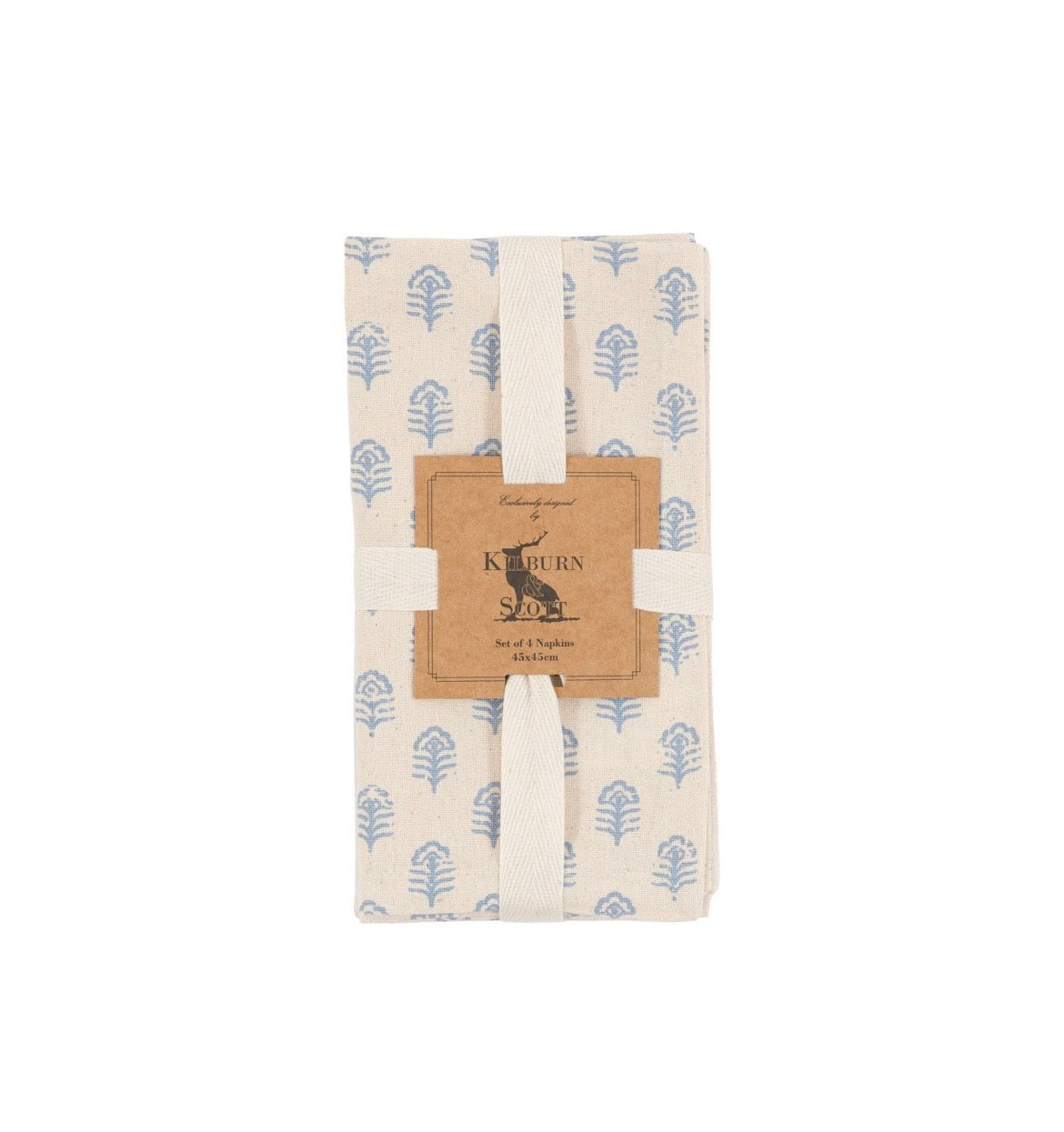 Floral Stamp Napkin Blue 4pk