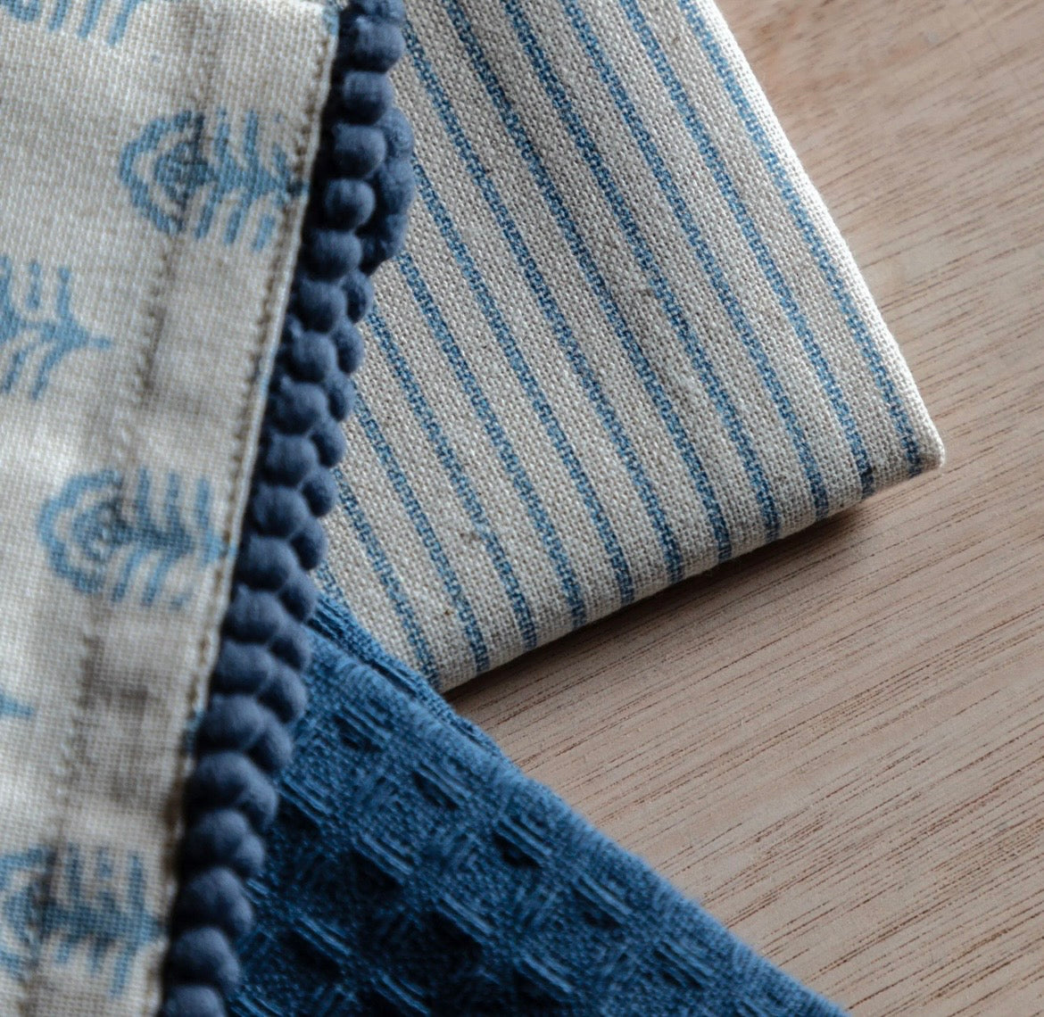 Floral Stamp Tea Towel 3pk Blue