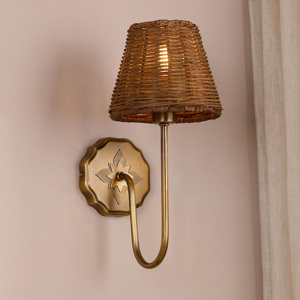 Adyara Wall Light Antique Brass with Linen Shade