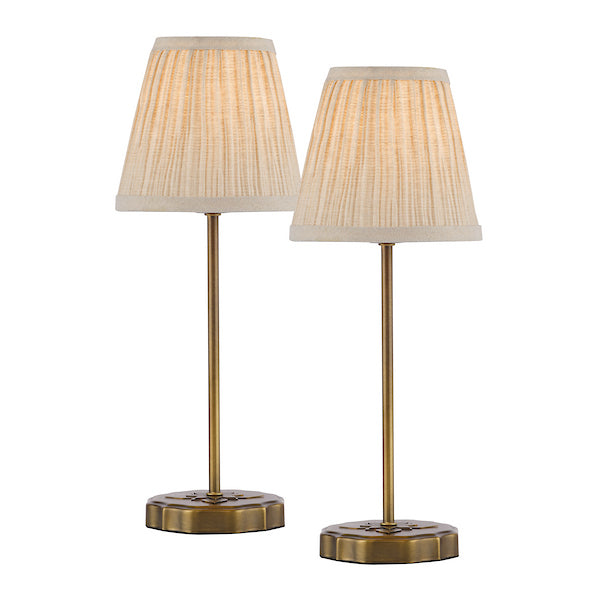 Antique Bronze Twin Pack Table Lamps with Linen Shade.