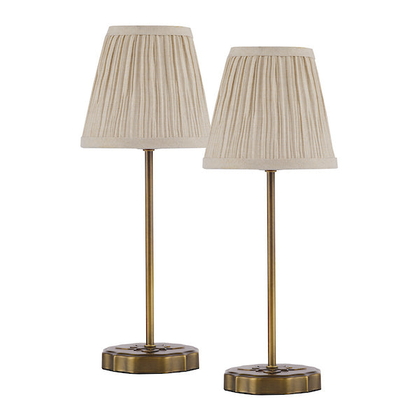 Antique Bronze Twin Pack Table Lamps with Linen Shade.