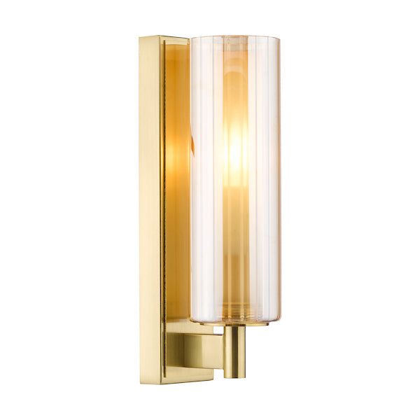 Bevin Bathroom Wall Light Natural Brass & Amber Ribbed Glass