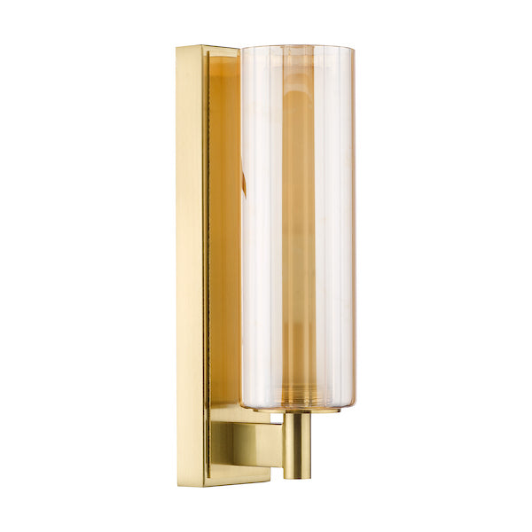 Bevin Bathroom Wall Light Natural Brass & Amber Ribbed Glass