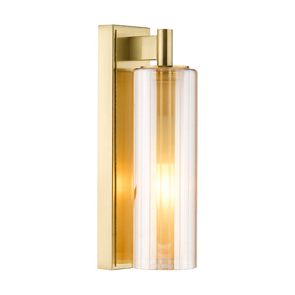 Bevin Bathroom Wall Light Natural Brass & Amber Ribbed Glass