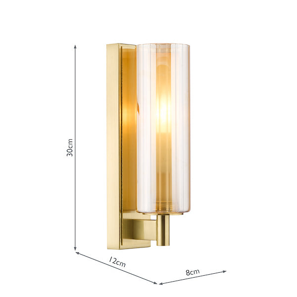 Bevin Bathroom Wall Light Natural Brass & Amber Ribbed Glass