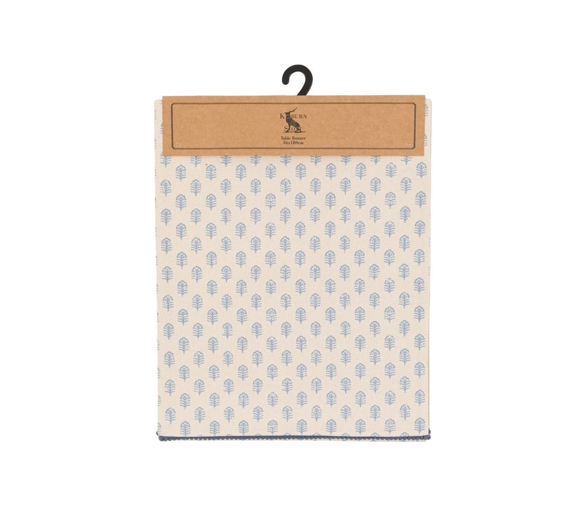 Fleur Stamp Table Runner Blue