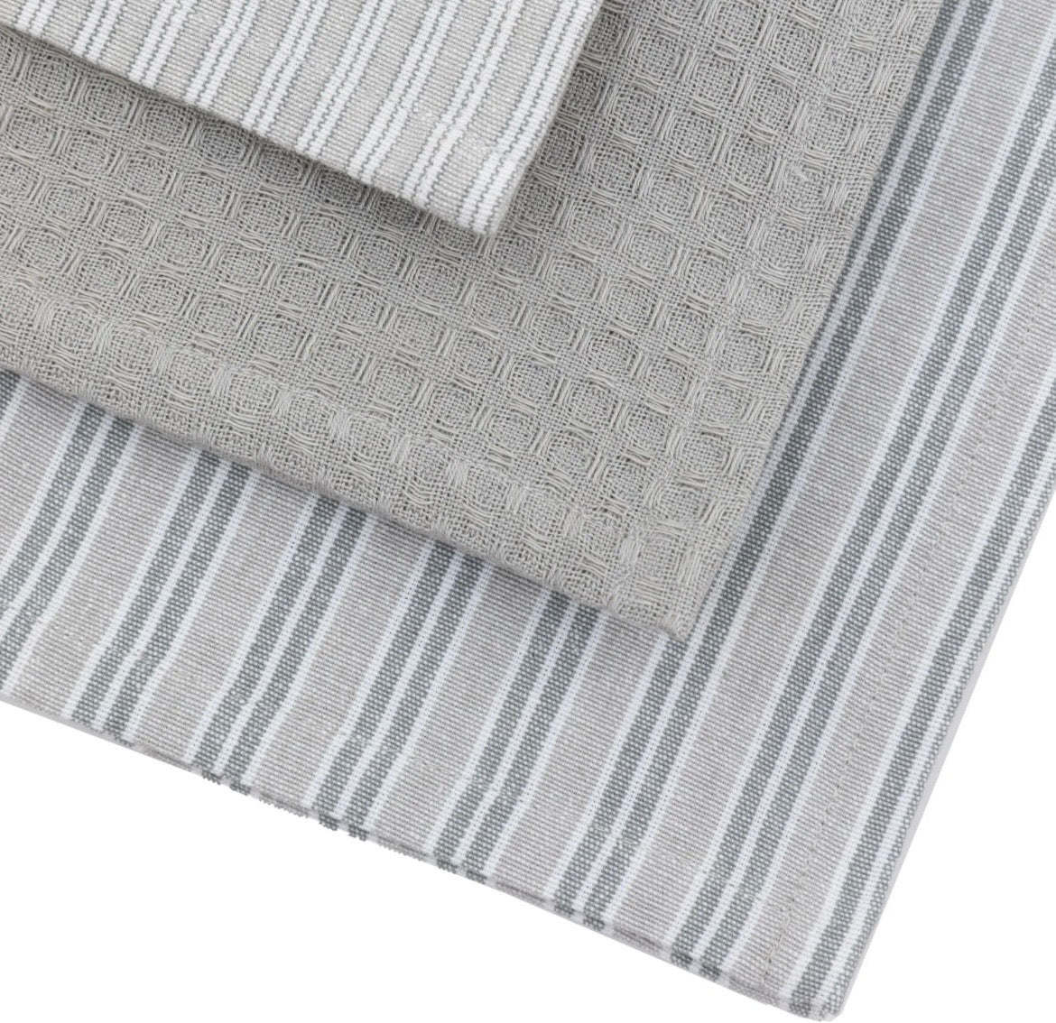 Woven Stripe Tea Towel 3pk Grey