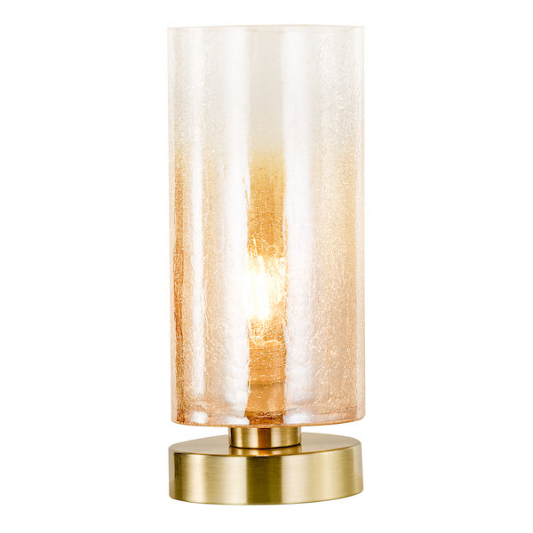 Antique Brass & Amber Crackle Glass Touch Base Lamp