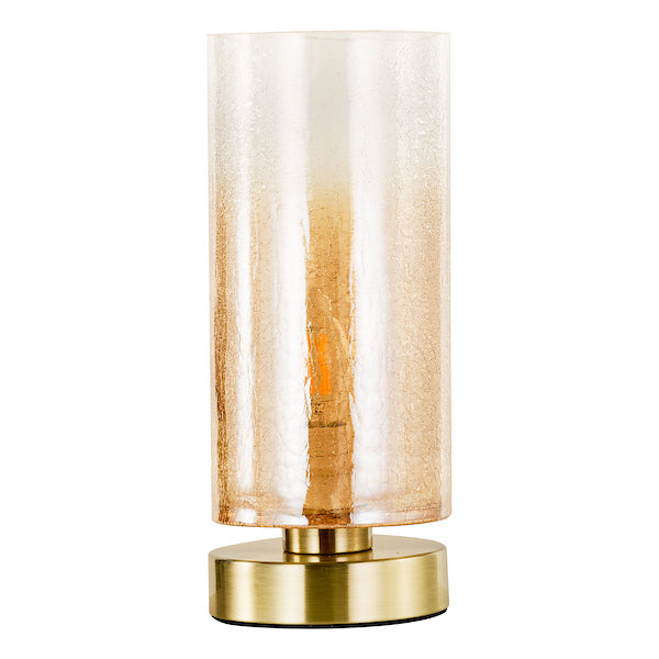 Antique Brass & Amber Crackle Glass Touch Base Lamp