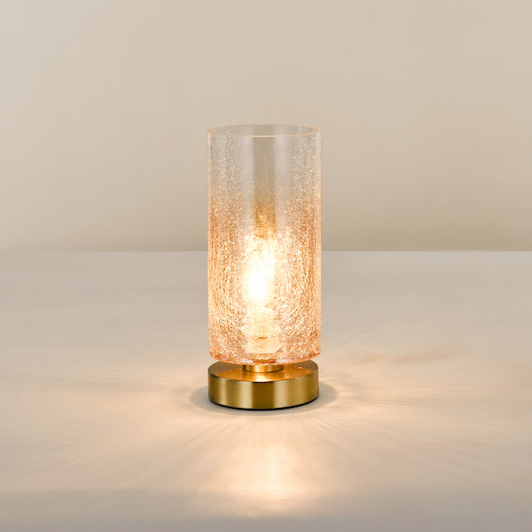 Antique Brass & Amber Crackle Glass Touch Base Lamp