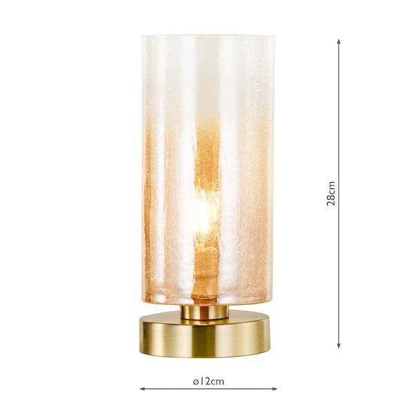 Antique Brass & Amber Crackle Glass Touch Base Lamp