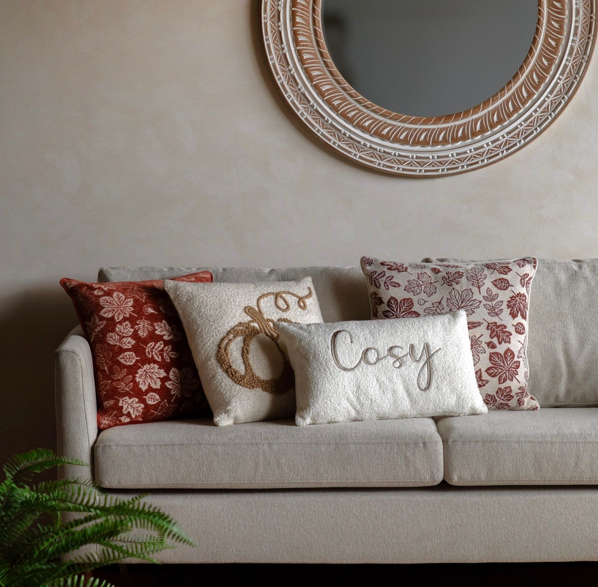 Autumn Leaf Chenille Cushion Rust